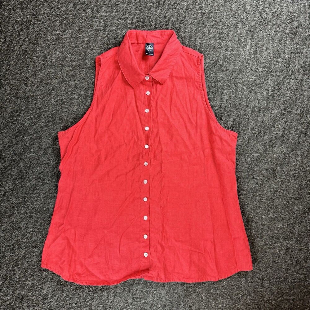 Beachcombers Coastal 100% Linen Women’s XL Red Collared Button Up Tank Patriotic
